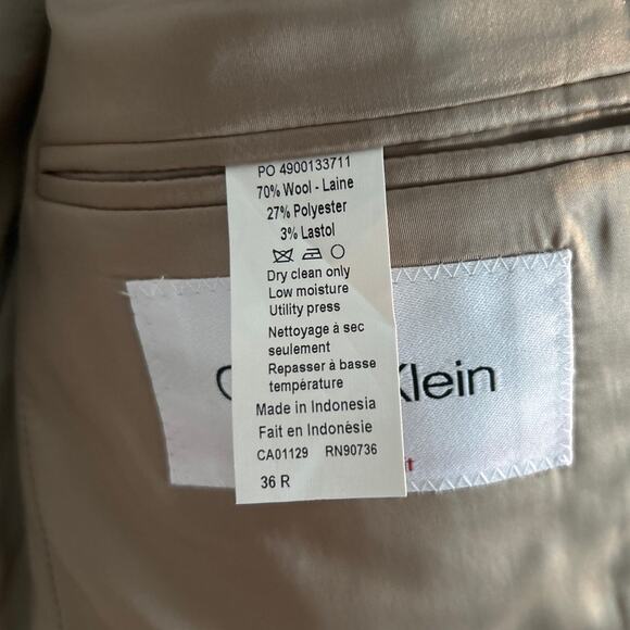 NWT Calvin Klein Slim Fit Stretch Sport Coat Blazer – Beige Plaid, Men’s 36R - Picture 5 of 8